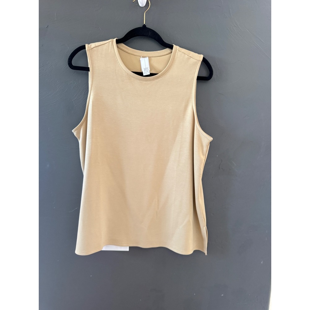 WynneLayers Tan Sleeveless Crew Neck Tank Top Side Slit Size Large